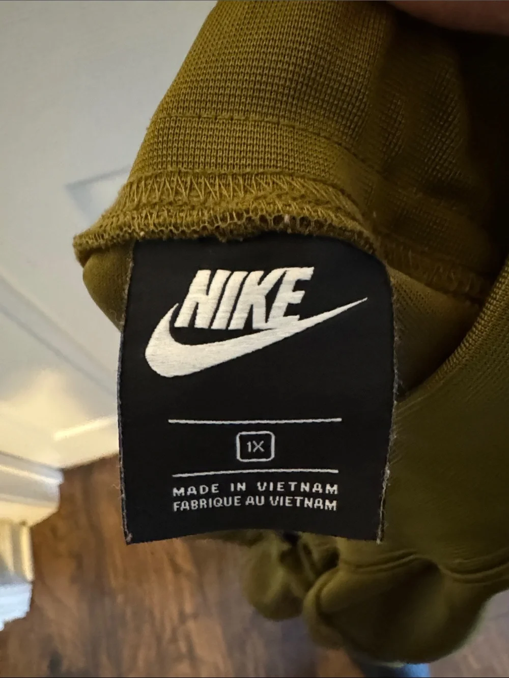 Nike Olive Green Track Ankle Length Joggers with Neon Yellow Swoosh